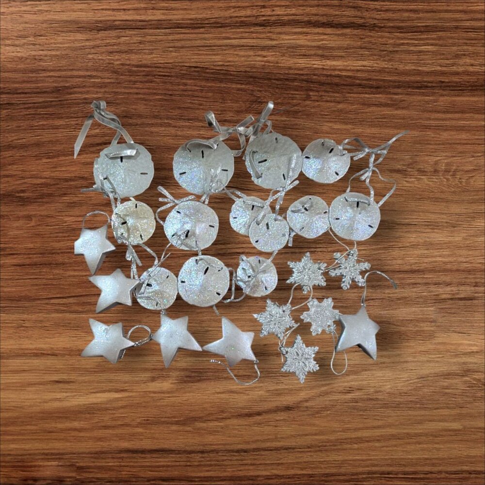 Glittery Sand Dollar Star &‎ Snowflake Ornaments Set